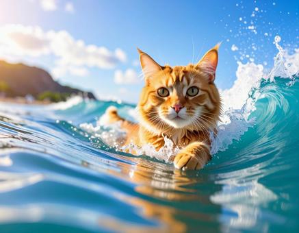 海水浴を楽しむねこ 夏 水遊び1 海水浴を楽しむねこ 夏 水遊び1の写真