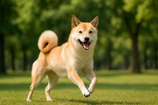 笑顔で走る柴犬 ドッグラン 散歩 公園 笑顔で走る柴犬 ドッグラン 散歩 公園の写真