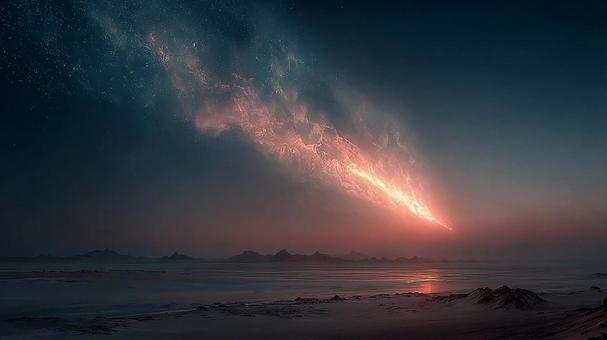 地平線を照らす燃えるような流星 地平線を照らす燃えるような流星の写真