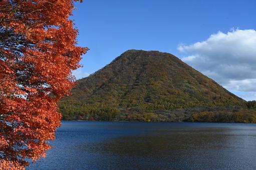 榛名湖と榛名富士と紅葉のモミジ 自然,秋,紅葉の写真素材