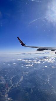 フライト 空,景色,窓からの写真素材