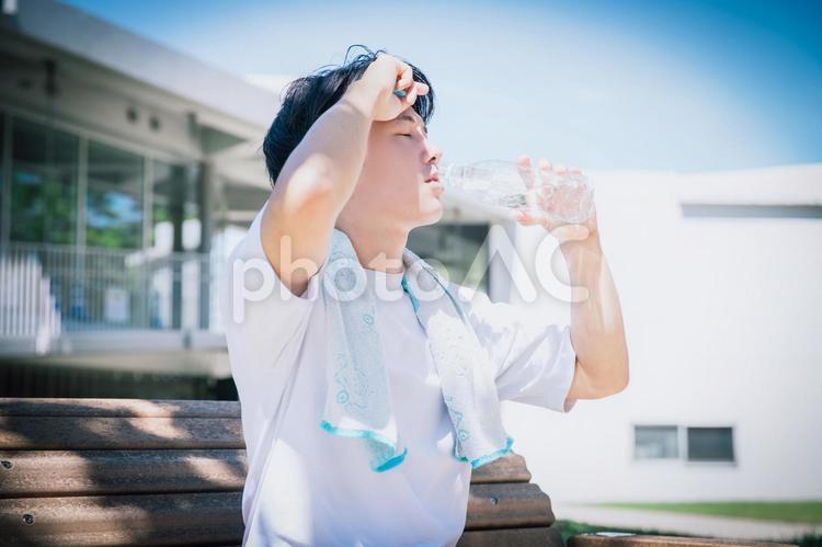 暑くて水分補給をする男性　熱中症 熱中症,水分,夏の写真素材
