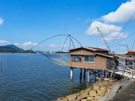 Photo, four-handed net, four hands net, cabin, 