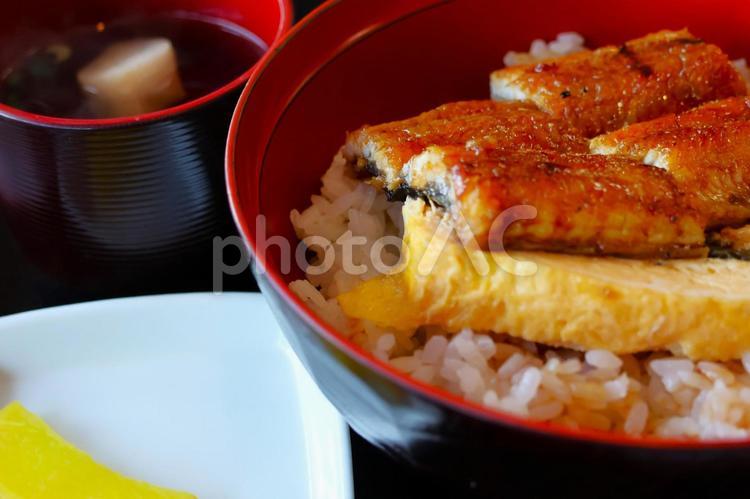 うなぎ店のうな丼とうまき 背景,うな丼,うまきの写真素材