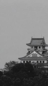 鳥取県-河原城-天守-白黒 鳥取県-河原城-天守-白黒の写真