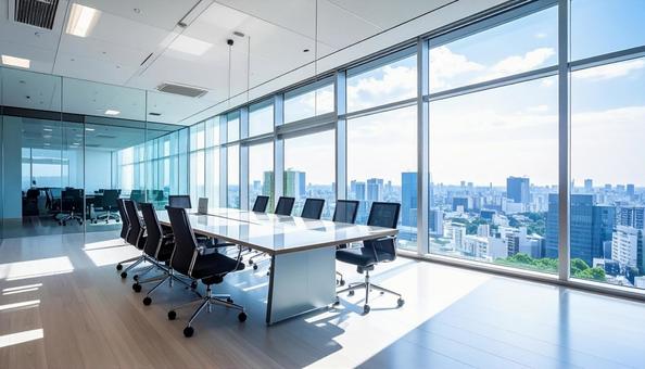 ガラス張りの会議室の写真
