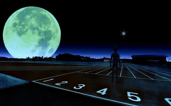 Image material / Athletics stadium on a full moon night, JPG