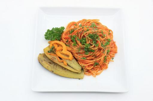 アラビアータに焼茄子を添えて パスタ,スパゲティ,アラビアータの写真素材