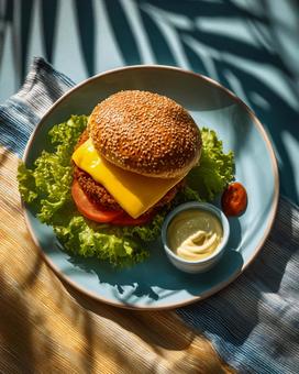 チーズを乗せたクリスピーチキンバーガー チーズを乗せたクリスピーチキンバーガーの写真