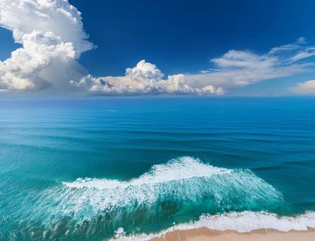 エメラルドグリーンの海と夏の青空 エメラルドグリーンの海と夏の青空の写真