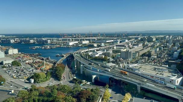 マリンタワーから本牧方面の眺望 横浜,山下公園,山下埠頭の写真素材