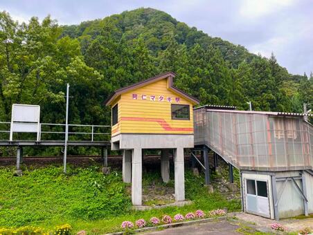 阿仁マタギ駅 阿仁マタギ駅,駅舎,秋田県の写真素材