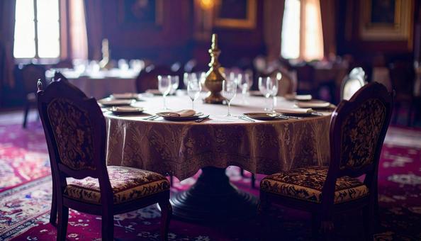 結婚式場のまだ食事が乗っていないテーブルの写真