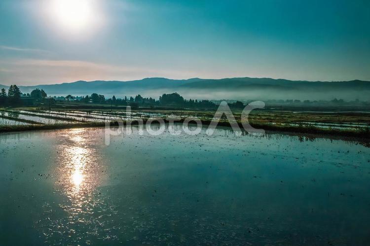 残したい日本の原風景 山形県長井市 水田,田んぼ,風景の写真素材