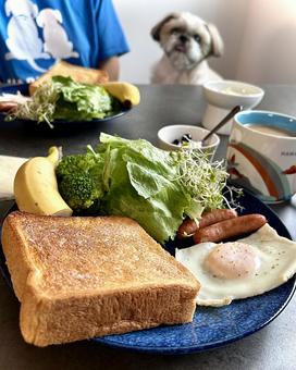 Breakfast and my dog, JPG