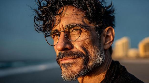 夕日を浴びる男性の写真