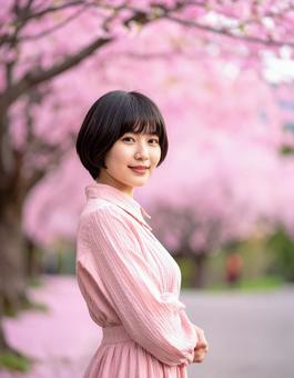 春・彼女のポートレートは桜色の写真