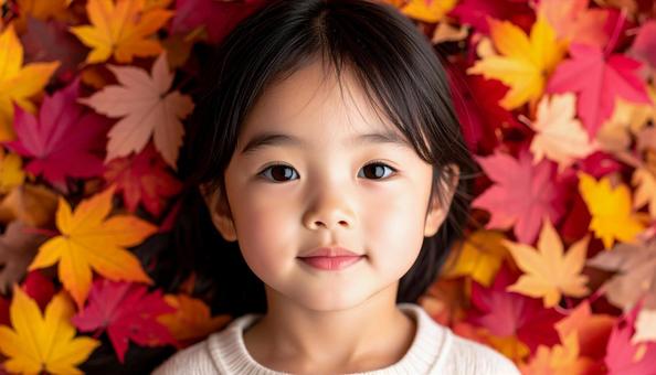 可愛い少女のポートレート 紅葉の背景 可愛い少女のポートレート 紅葉の背景の写真