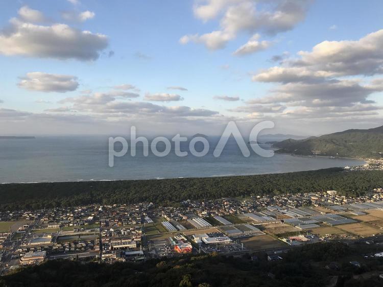 鏡山展望台から見る虹の松原と海 冬,冬の海,冬空の写真素材