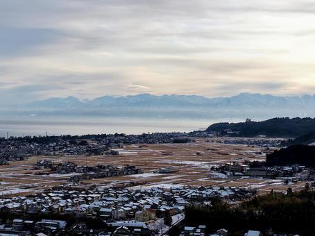 Aerial view of the townscape of Himi and Takaoka in winter, JPG