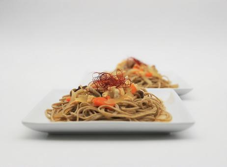 親子そばパスタ そばパスタ,そば,蕎麦の写真素材