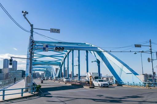 【神奈川】丸子橋 多摩川,丸子橋,道路の写真素材
