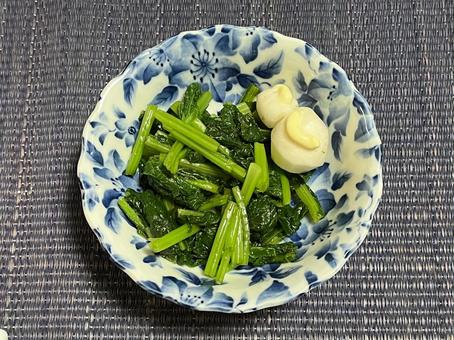 お食事 小蕪,菜っ葉,おひたしの写真素材