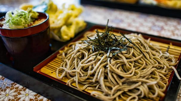天そばのランチセット ざるそば,そば,食べ物の写真素材