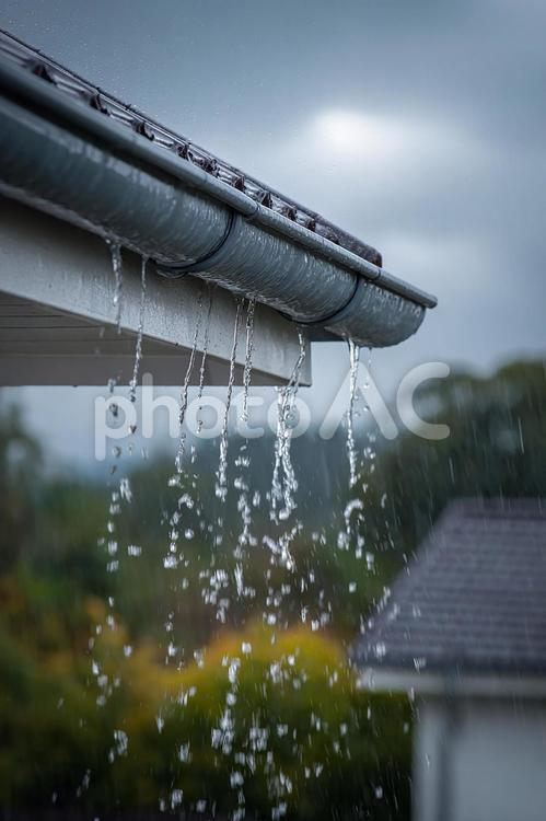 梅雨の情景、雨と屋根 雨,雨樋,屋根の写真素材
