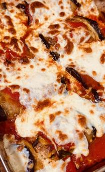 Photo, eggplant, cheese, tomato sauce, 