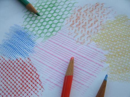 色々な凹凸に紙を当て色鉛筆で写した模様 フロッタージュ,こすり出し,技法の写真素材