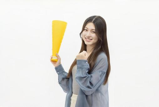 若い女性 応援 声援 若い女性 応援 声援 女性,アジア人,1人の写真素材