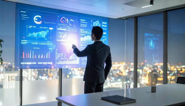 A businessman giving a presentation using augmented reality (AR), business, 拡 zhang is now 実, ar, JPG