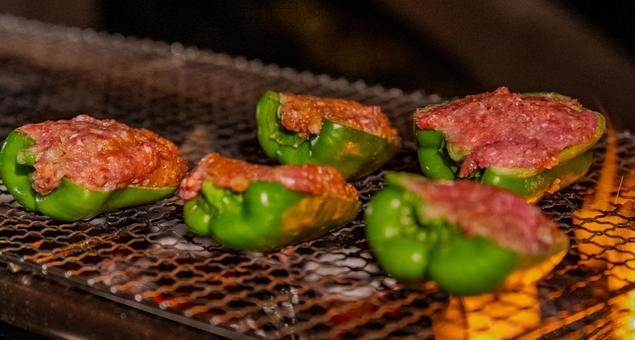 コテージバーベキュー コテージバーベキュー バーベキュー,bbq,肉詰めピーマンの写真素材