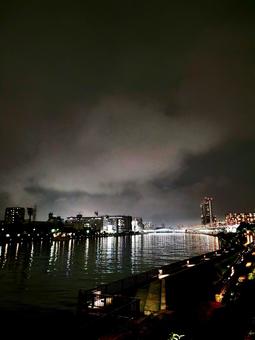 夜景が綺麗な隅田川 夜景,隅田川,川の写真素材