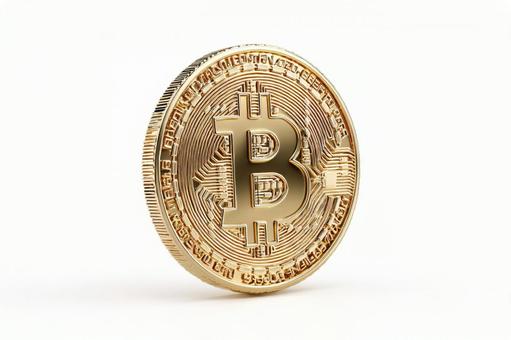 純白の背景に輝く金色のビットコイン 純白の背景に輝く金色のビットコインの写真