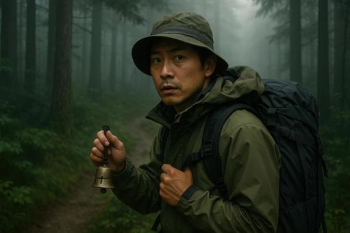 クマ鈴を持つ登山者 クマ鈴を持つ登山者の写真