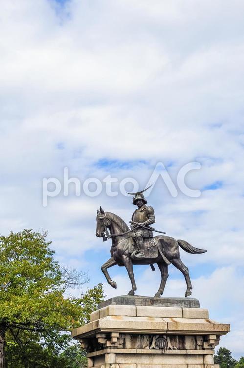 伊達政宗騎馬像 宮城県観光  伊達政宗,銅像,像の写真素材