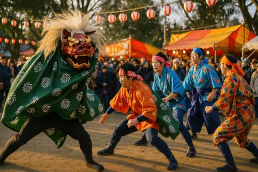 獅子舞の演舞の写真
