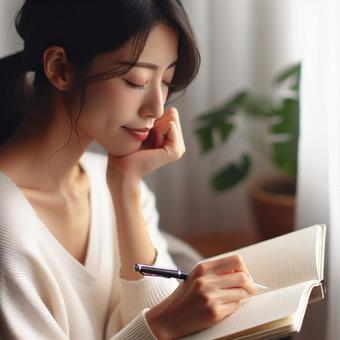 ノートに書く女性の写真