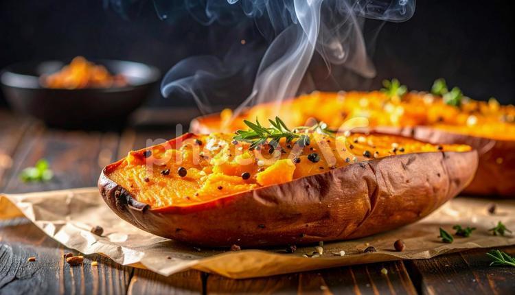 焼きたての焼き芋の断面・さつまいも　湯気 焼き芋,さつまいも,スイーツの写真素材