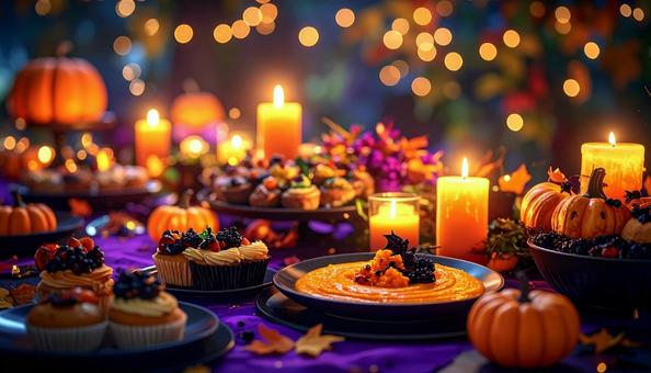 ハロウィンのパーティーテーブル ハロウィンのパーティーテーブルの写真