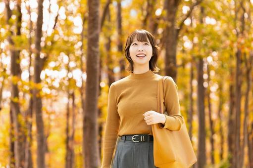 紅葉の街路樹と女性・ビジネスウーマン 紅葉の街路樹と女性・ビジネスウーマン 女性,秋,紅葉の写真素材