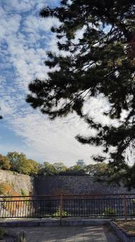秋空と大阪城 石垣,大阪城,秋の写真素材