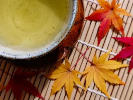 もみじと緑茶2 もみじ,緑茶,日本茶の写真素材