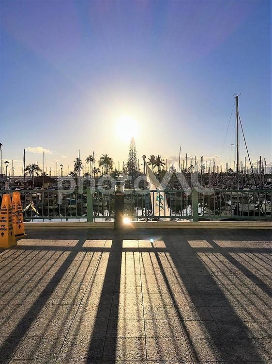 南国ヨットハーバーの夕焼け風景 夕焼け,南国,夕日の写真素材