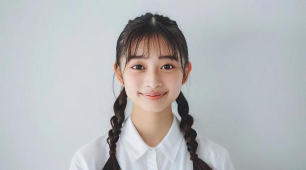 おさげ髪の少女の写真