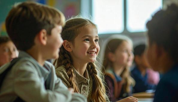 学校に通う仲良しの外国人の子供たち 学校に通う仲良しの外国人の子供たちの写真