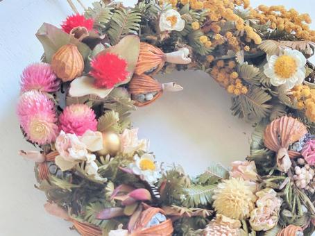 ドライフラワーのインテリア　草花のリース ドライフラワー,リース,ボタニカルの写真素材