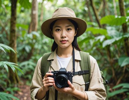 熱帯雨林・ジャングルを調査する生物学者 熱帯雨林・ジャングルを調査する生物学者の写真
